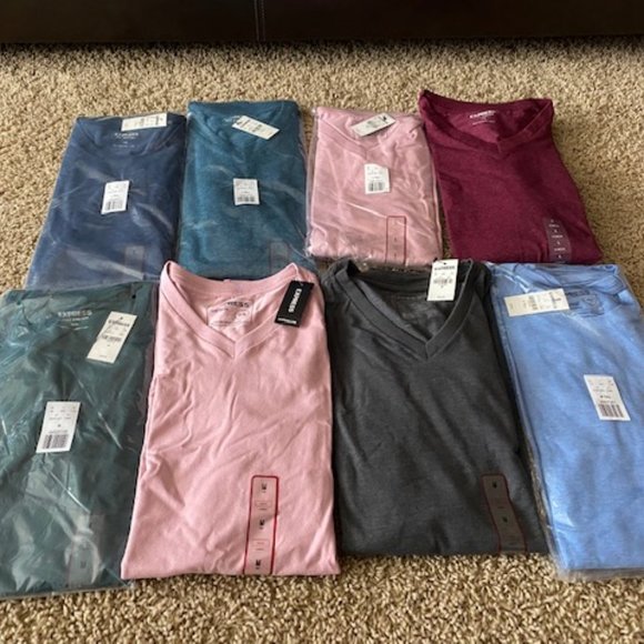 NWT - Express Men's Slim Stretch Crew Neck T-Shirt - MARINE BLUE - Large Tall - Picture 3 of 3